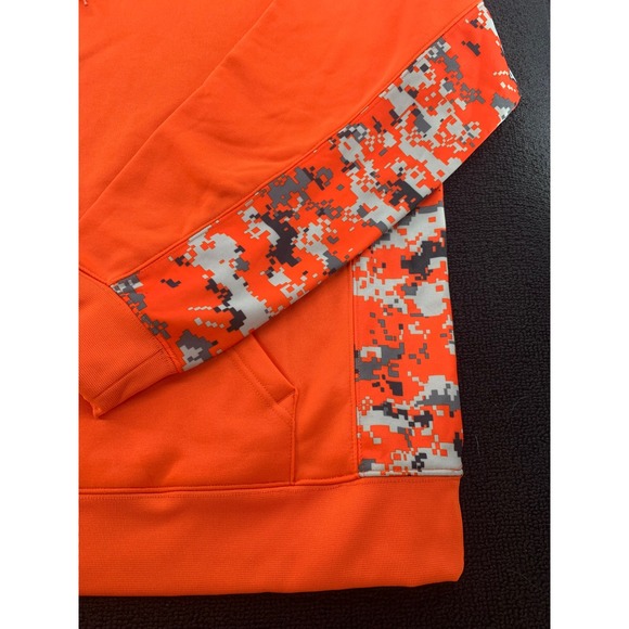 Bright Orange Digital Camo Sleeve Hoodie Men's Athletic Pullover Sweatshirt - Picture 3 of 10
